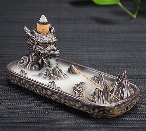 Miniatura 5 de Quemador de incienso de dragón con 10 conos de incienso de reflujo, soportes de incienso en cascada, decoración del hogar, adornos de estatua
