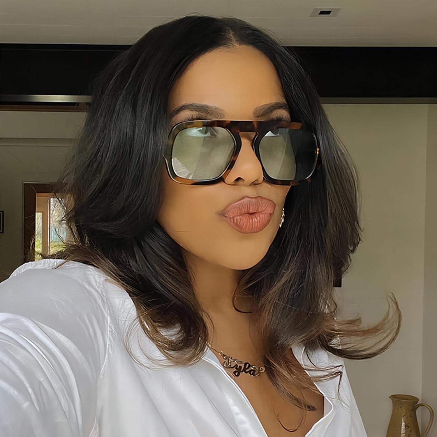 Trendy Hexagon Aviator Sunglasses for Women Men 70s Retro Square Flat Top Geometric Sun Glasses Shades - Image 3