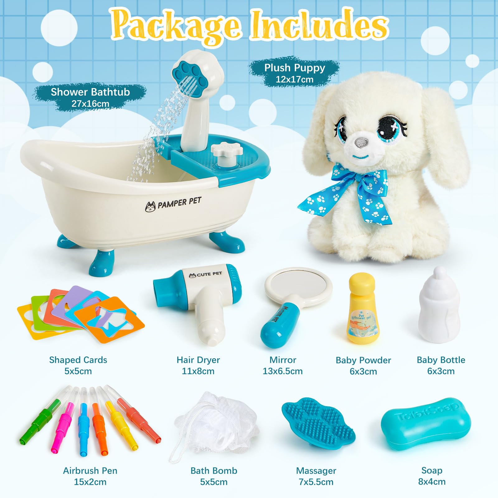 Toylink Hund Spielzeug Kinder, Hund Kuscheltier mit Drück-Wasser-Badewanne & Waschbaren Buntstifte, Kreatives Geschenk Mädchen 4 5 6 7 8 Jahre für Geburtstag Weihnachten