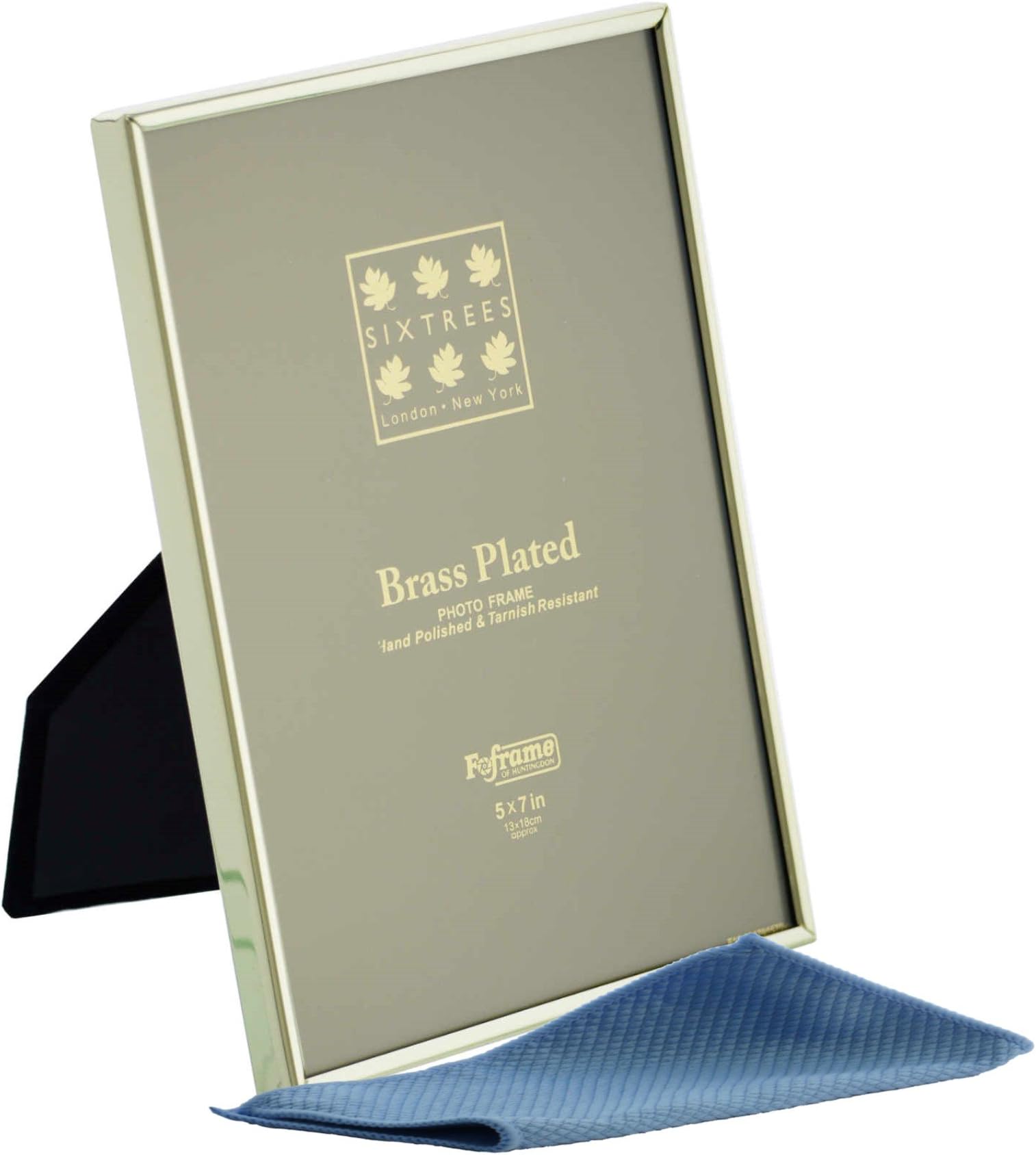 Sixtrees Hartford 1-400-57 Brass Plated Photo Frame for a 7" x 5" (178mm x 127mm) Picture - Complete with microfibre polishing cloth.