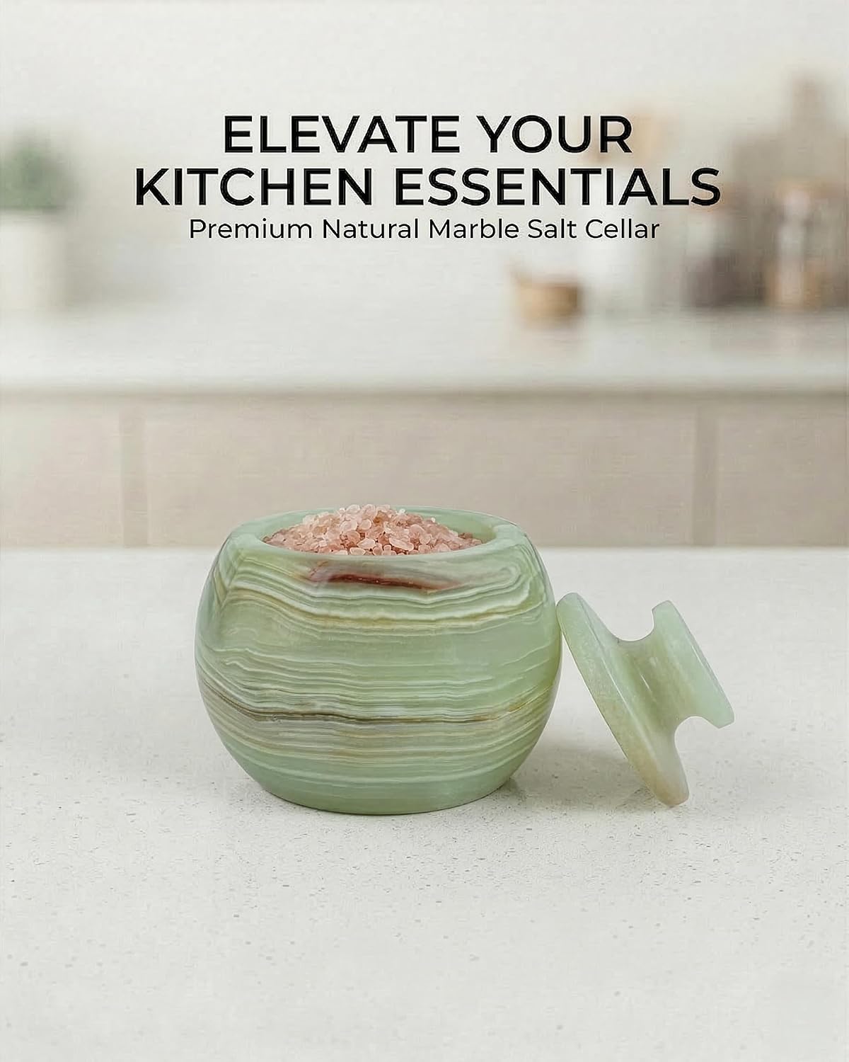 Natural Marble Candy Jar Handmade Cover Pot Storage - Deep Covered Kitchenware Jar Container, Onyx Green