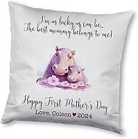 Vista 10 de Hippopotamus Matching for Mother's Day, First Mother's Day Custom Pillowcase, Personalized Mother's Day Pillowcase, Gift for Mom, Home Decor