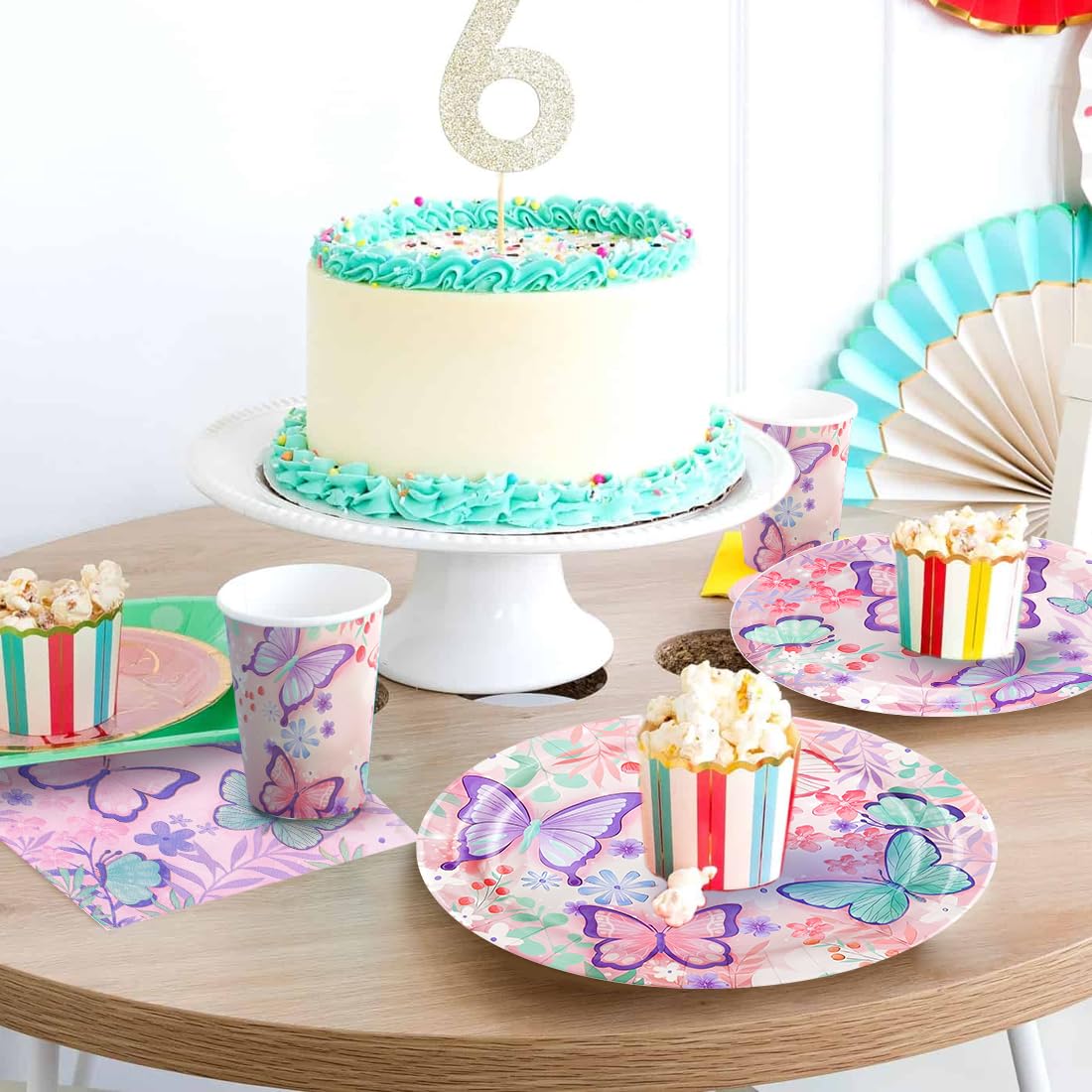 Set Di 122 Decorazioni A Farfalla Per Feste – Piatti, Tovaglioli E Tovaglia Viola, Tema Fatato