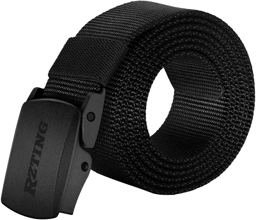 Men Belts, Nylon Canvas Waist Belt with YKK Plastic Buckle for Jeans, Trouser Belts(Black)