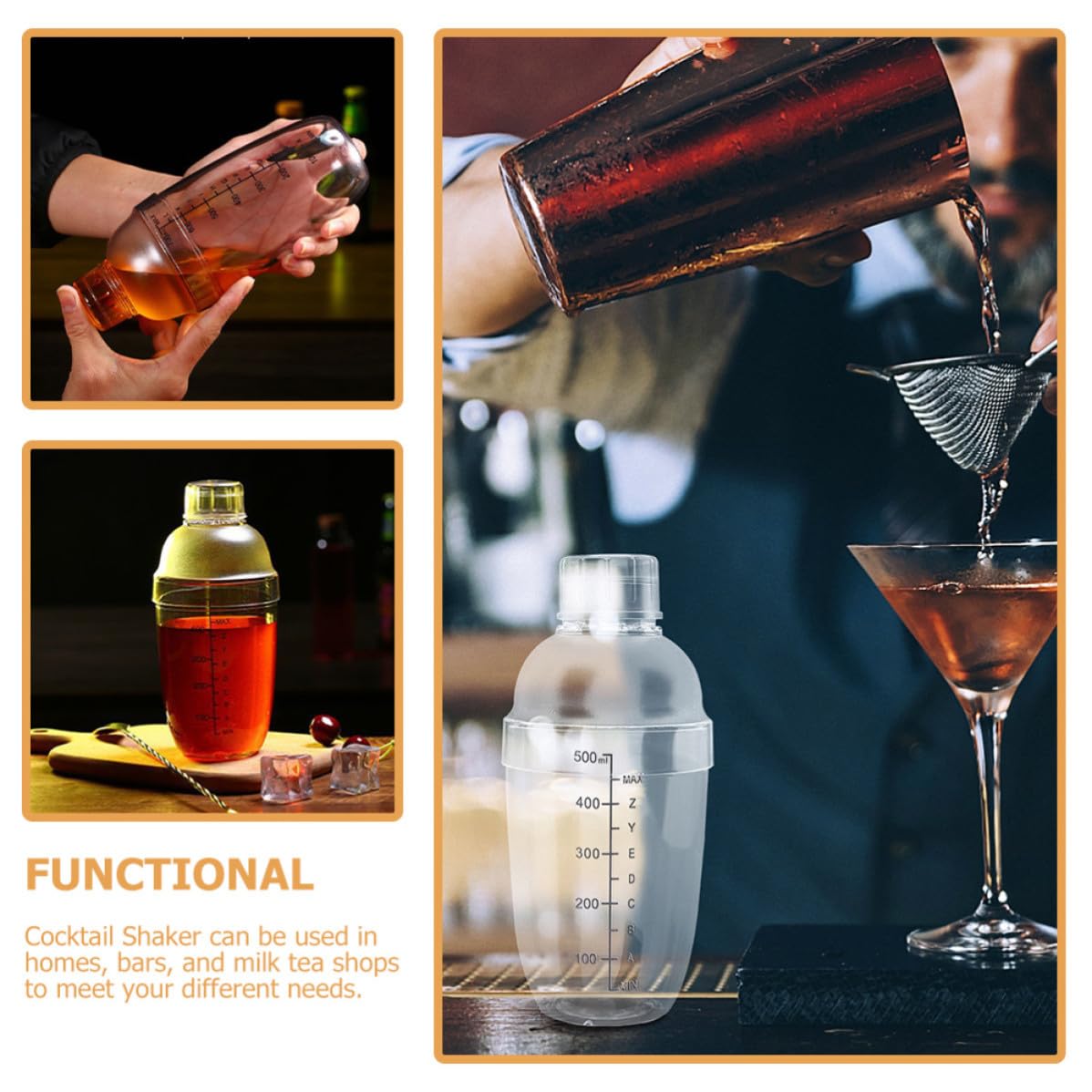 Ciieeo Shaker per Cocktail 700ml in Plastica, Shaker per Bevande Graduato, Tecnologia di Tenuta ad Alta Tenuta, per Bartender, Casa e Bar