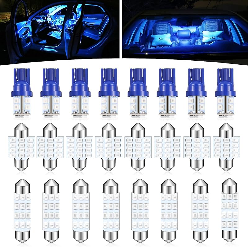 Kit de lâmpadas LED automotivas GKmow para teto, mapa, portas e placa, azul – 24 unidades
