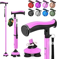 BeneCane Folding Quad Walking Cane for Seniors - Adjustable 31-38", Lightweight Collapsible Stick with TPR Handle & Travel Bag