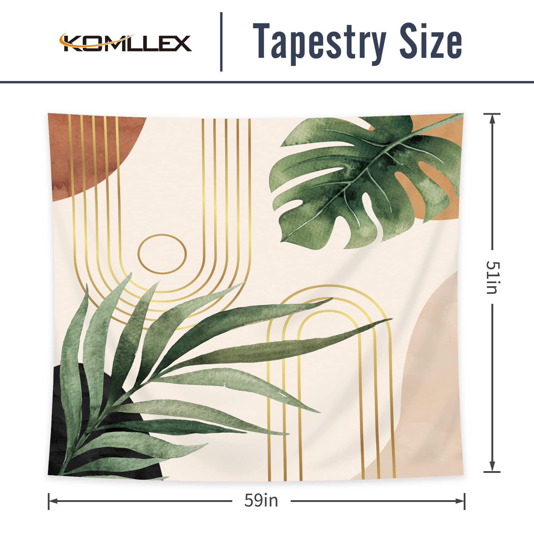 KOMLLEX Abstract Boho Mid Century Tapestry Tropical Leaves Modern Geometric Arch Minimalist Bohemian Plant Botanical Aesthetic Wall Hanging Neutral Home Decor Art for Living Room Bedroom Dorm 59Wx51H
