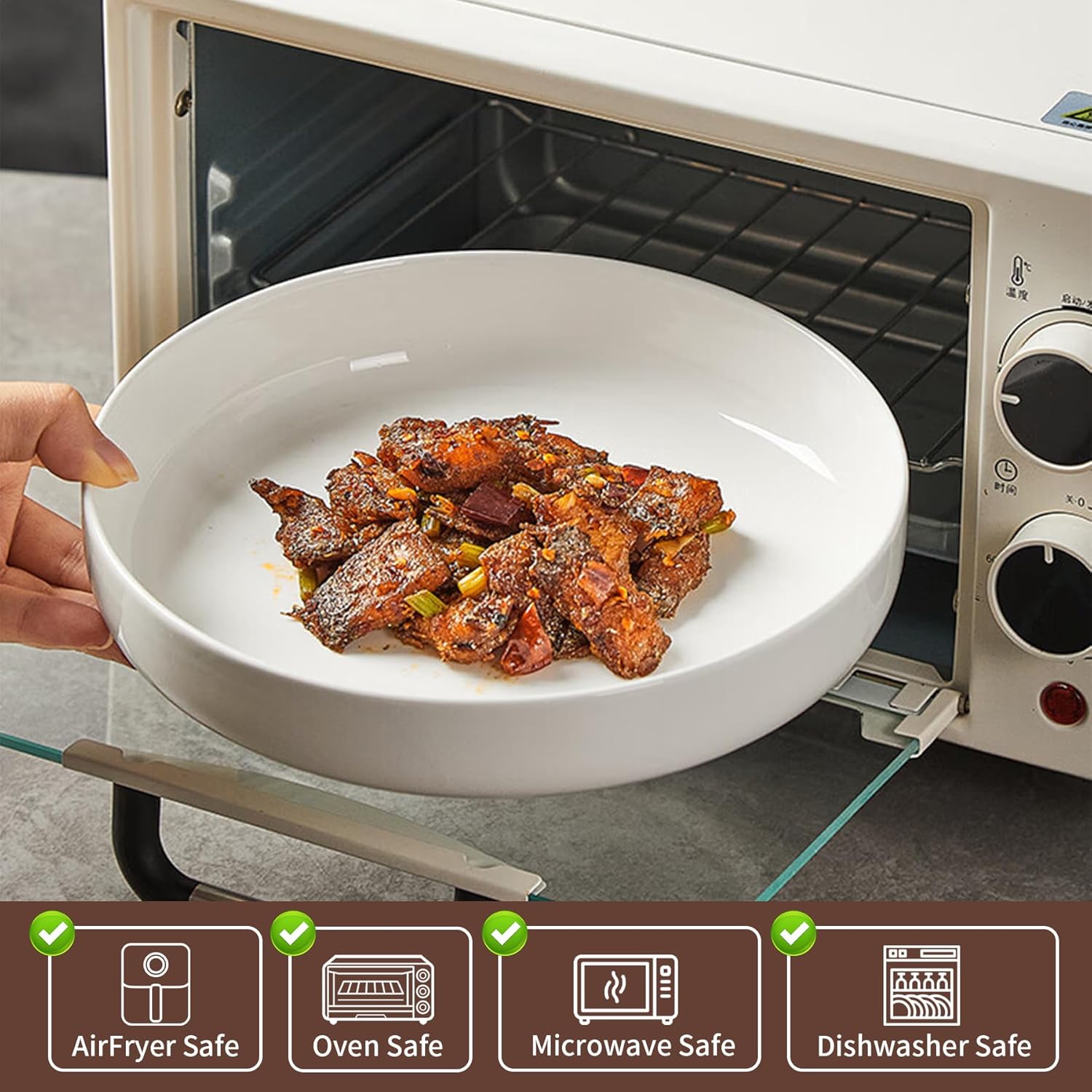 4 Pack Large Ceramic Pasta Bowls, Salad Bowls, Deep Plates, for Serving Soup, Pasta, Noodle, Compact Stack Bowl Set, Microwave and Dishwasher Safe, 8 Inch, White - Image 3