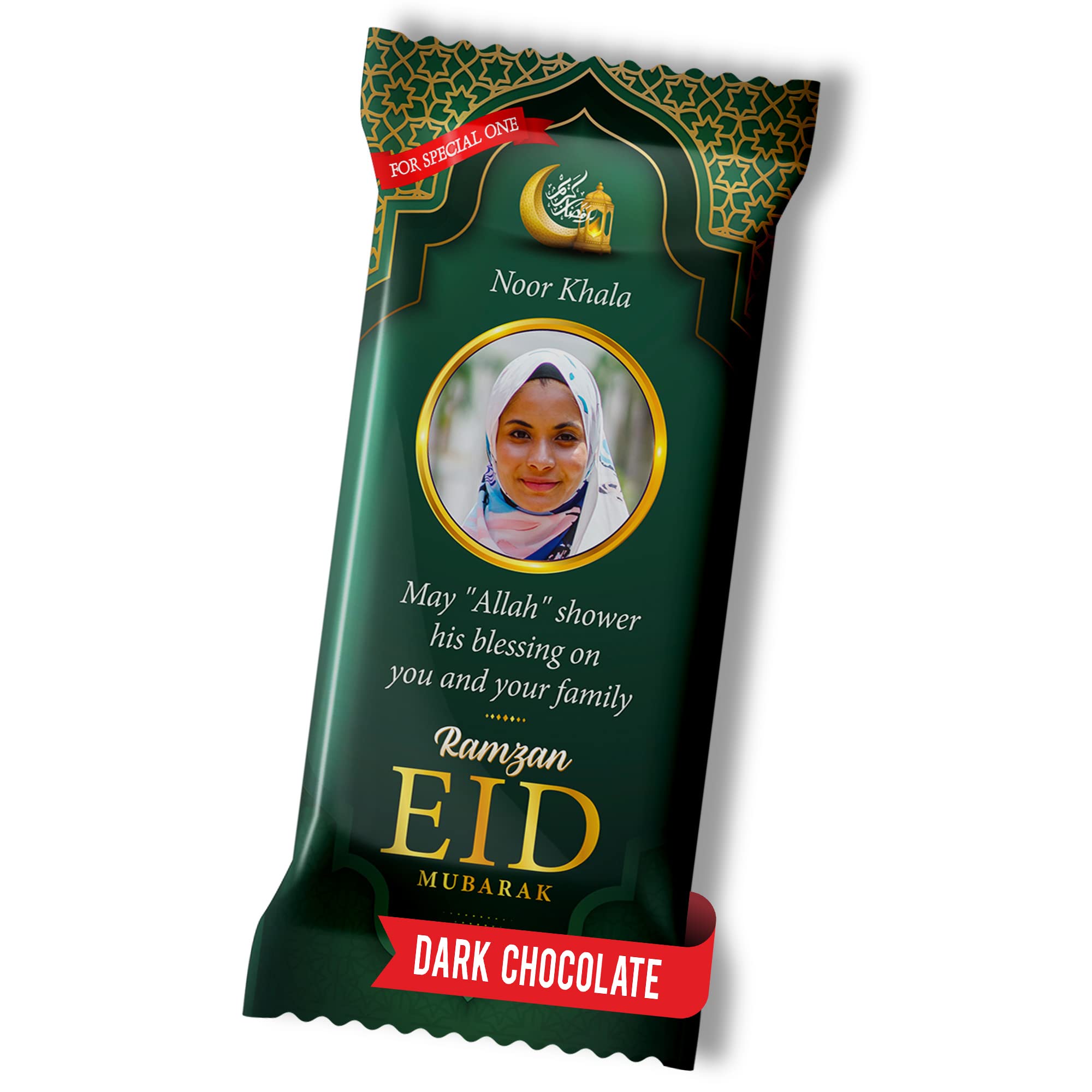 Katha Chocolates Ramzan Eid Gift, Personalized Chocolate Large Bar + Label (100g) (Dark Chocolate)