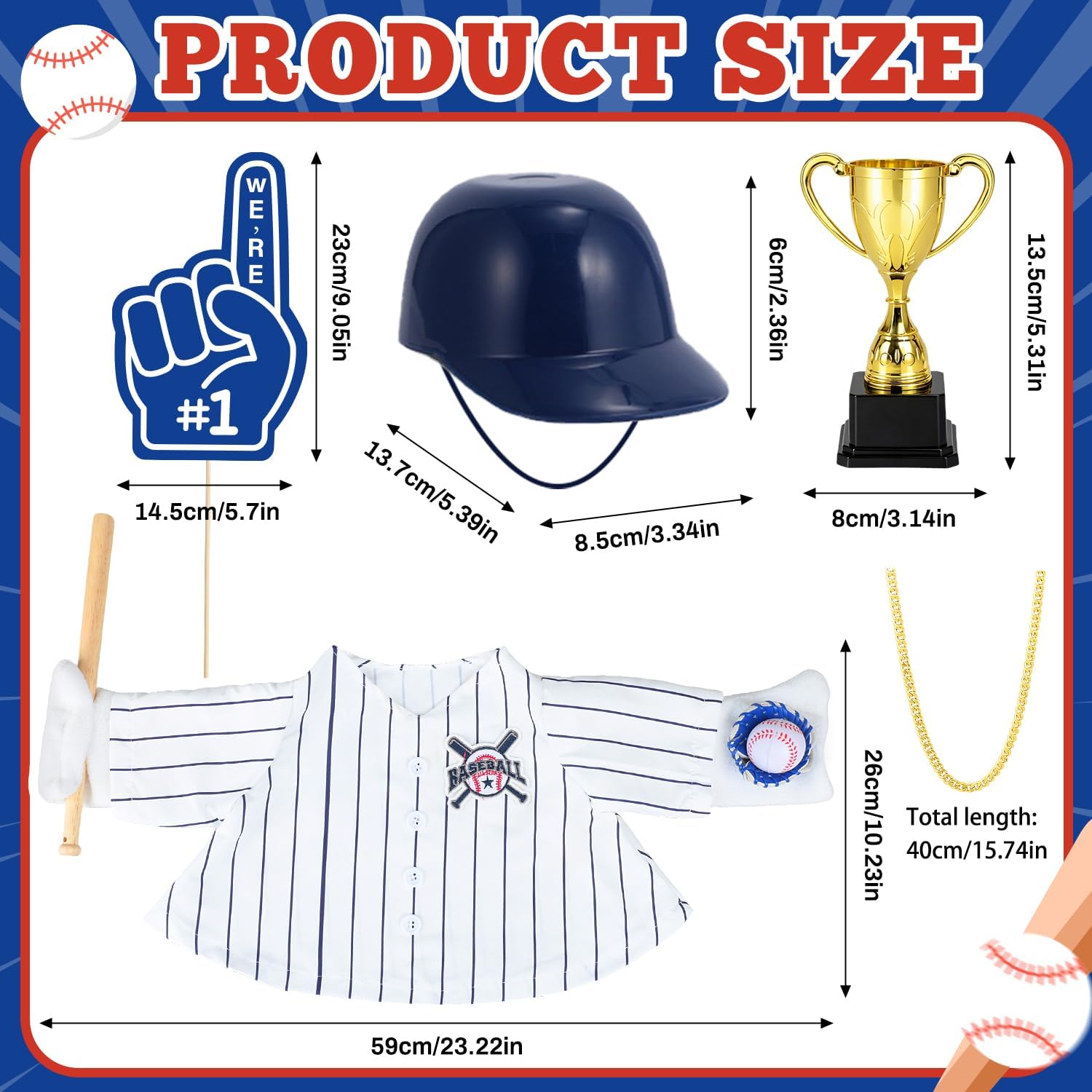 MOVINPE Baseball Goose Outfit for 23" Porch Goose Statue, Blue & White Pinstripe Team Uniform Set with Bat, Glove, Helmet, #1 Yard Sign & Trophy – Sports Lawn Decor Outdoor Patio Yard Decor
