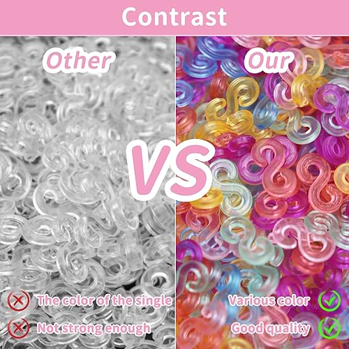 Miniatura 5 de WIVOWI Más de 1500 clips coloridos S para telar de banda de goma, 2 telares en Y + 5 ganchos con caja de almacenamiento, clips de bandas de goma