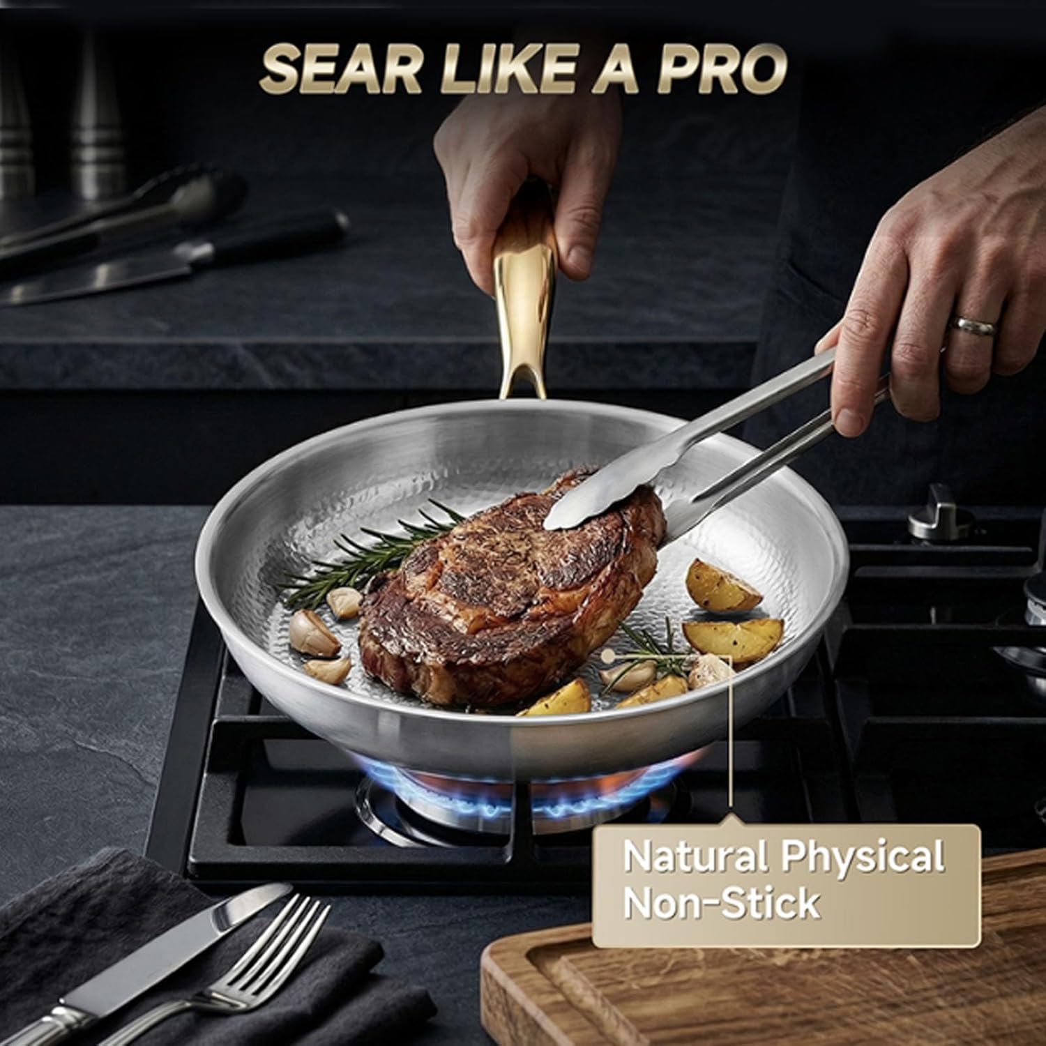 Titanium Hammered Pan Pro, 2026 New Multifunctional Ultra-Durable Scratch-Resistant Non Stick, Even Heating for Cooking with All Cooktops,With lid,10.23in