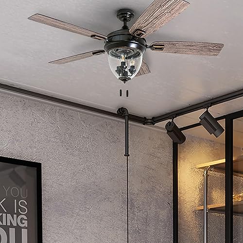 Miniatura 6 de Ventiladores de techo Honeywell 50615-01. Glencrest 52 pulgadas para interiores y exteriores, bombillas LED Edison, clasificación de humedad ETL,