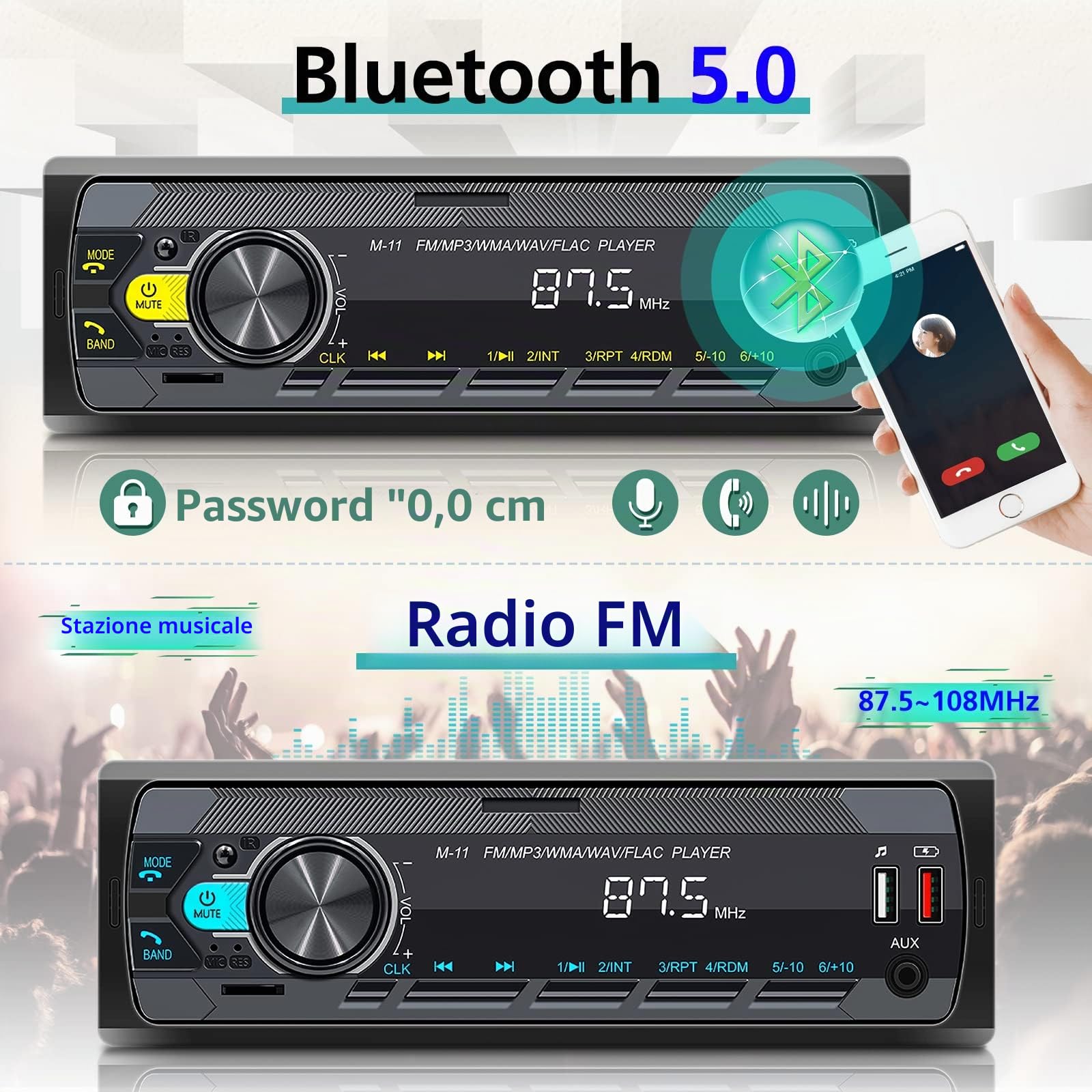 NHOPEEW Autoradio 1 DIN Con Bluetooth 5.0, Hands-Free, Comandi Vocali E APP - 5