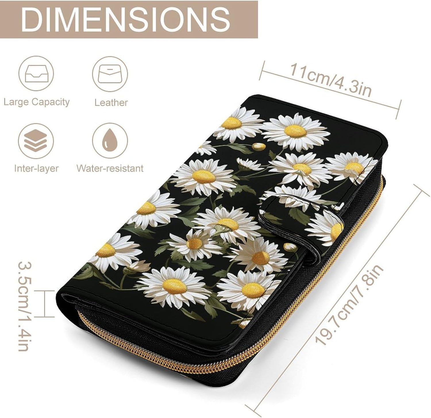 Women PU Leather Bifold Daisy Wallets Large Capacity Card Holder Ladies Phone Clutch Travel Purse image 2