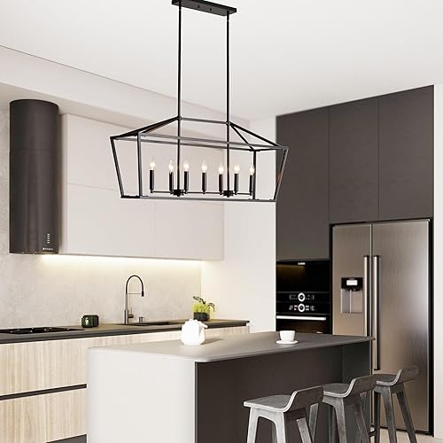 Miniatura 40 de XILICON Lámparas de comedor sobre la mesa, 3 luces negras de granja, lámpara colgante lineal industrial negra para isla de cocina, lámpara de vela