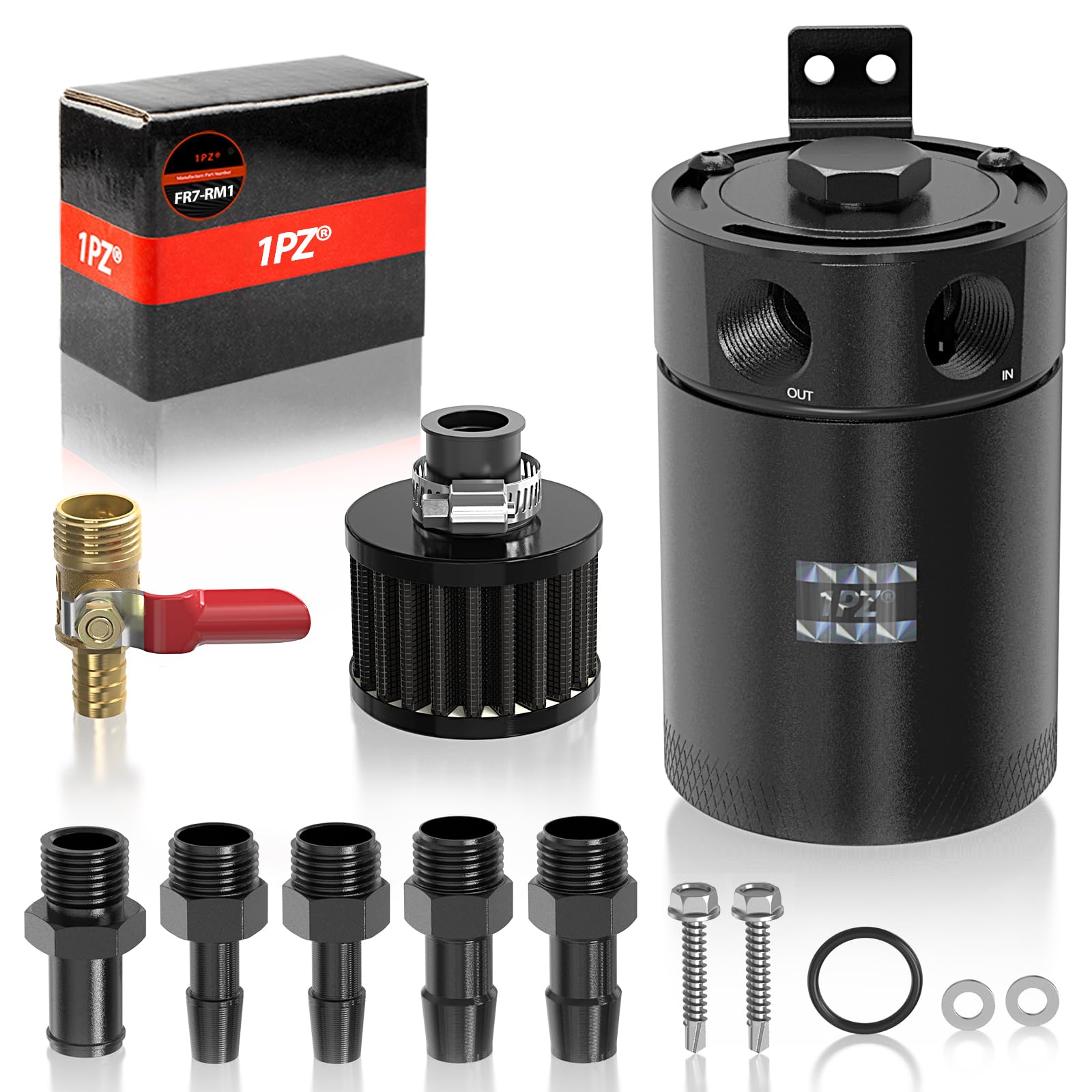 1PZ FR7-RM1 Récupérateur Huile Moteur Universel réservoir de récupération d'huile lcylindrique en Aluminium avec déflecteur et Valve diamètre extérieur 8,7Φ 12,2Φ 14,5Φ avec des Accessoires