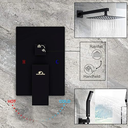 Miniatura 9 de SunCleanse Juego de grifos de ducha con sistema de ducha, color negro mate, cabezal de ducha de lluvia montado en la pared de 10 pulgadas con