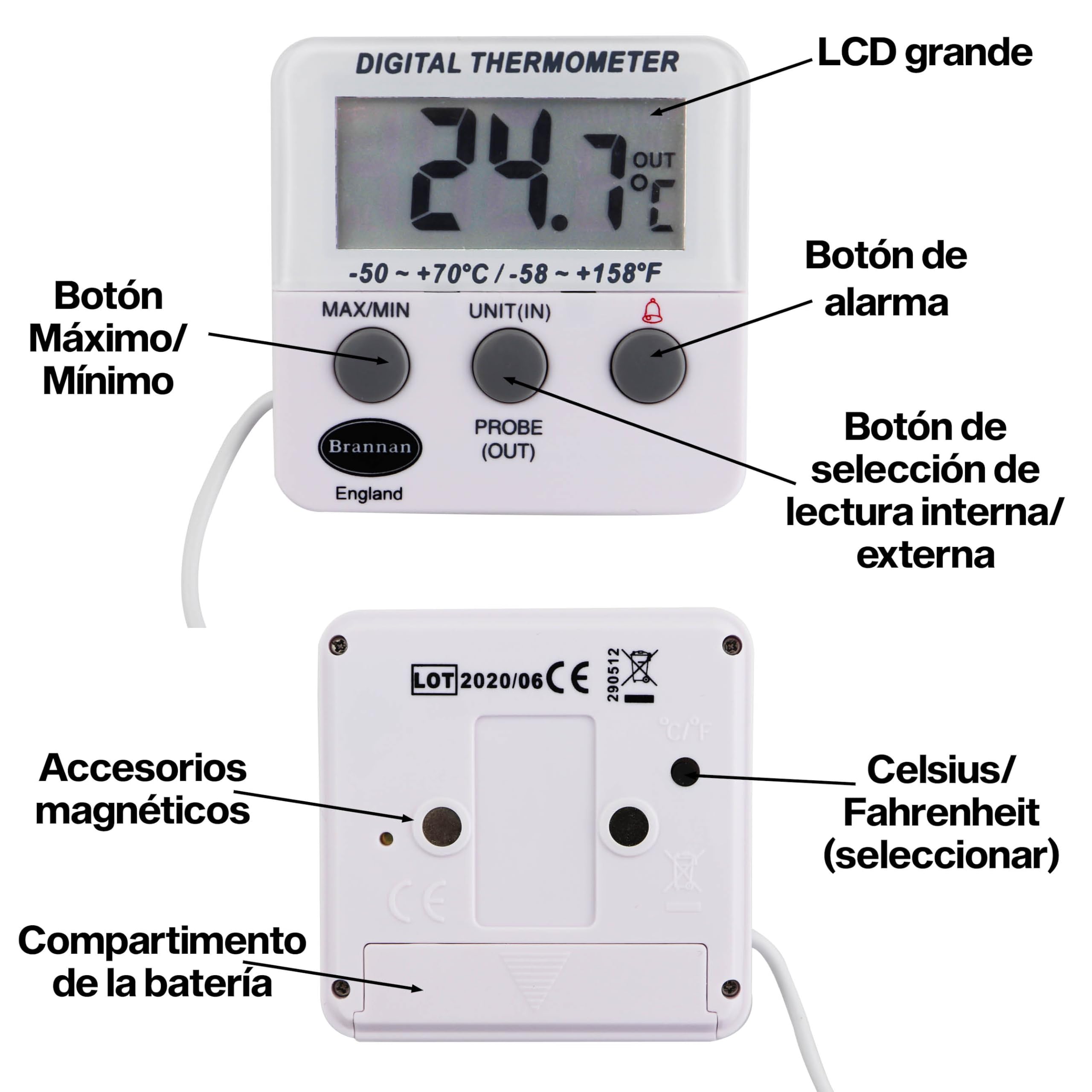 Nevera digital o un termómetro de congelador con alarma