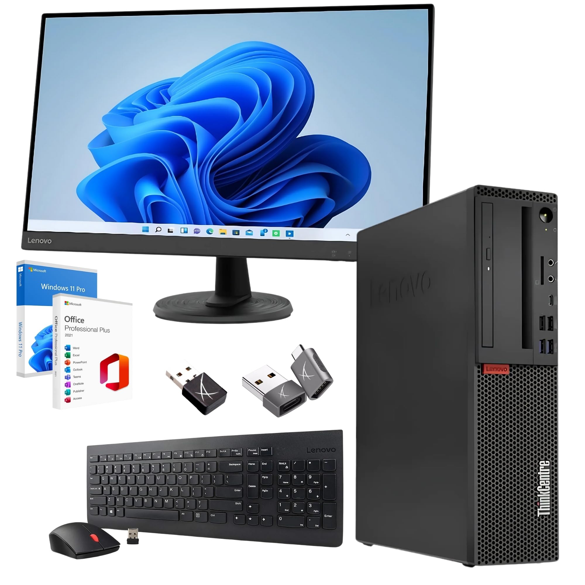 Lenovo Complete PC Professional Office i7 8700 bis zu 4,6 GHz – Monitor 27 Zoll FHD 32 GB RAM 1 Tera SSD – Maus- und Tastatur-Kit italienisches Layout – Win 11 Pro Office 2021 Pro Garantie 36 Monate