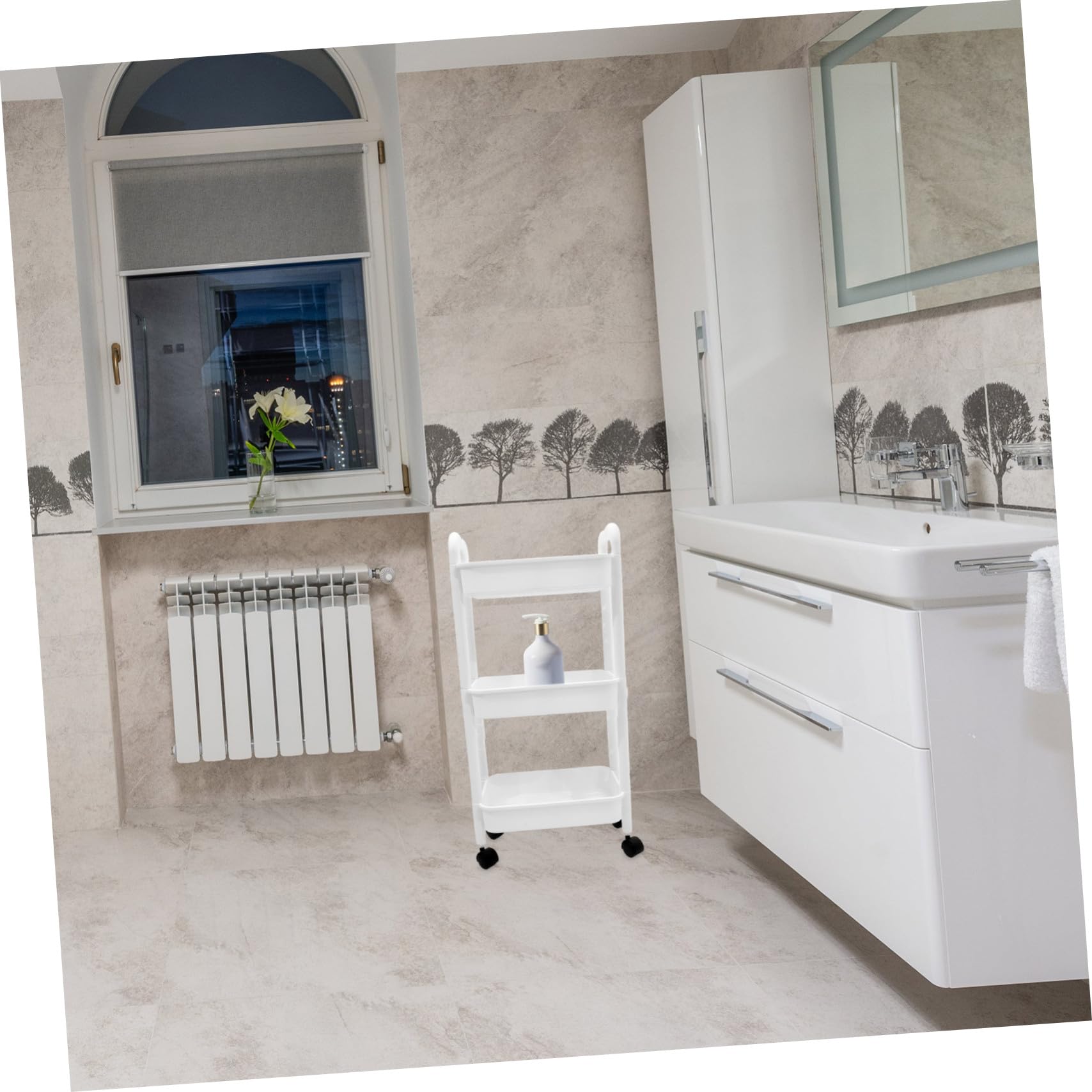 Carrello Mobile Portaoggetti Con Ruote, Ripiano Portaoggetti Multifunzione in Pp, Carrello Di Stoccaggio Compatto Per Cucina, Bagno e Ufficio, Organizzatore Salvaspazio a 3 Livelli