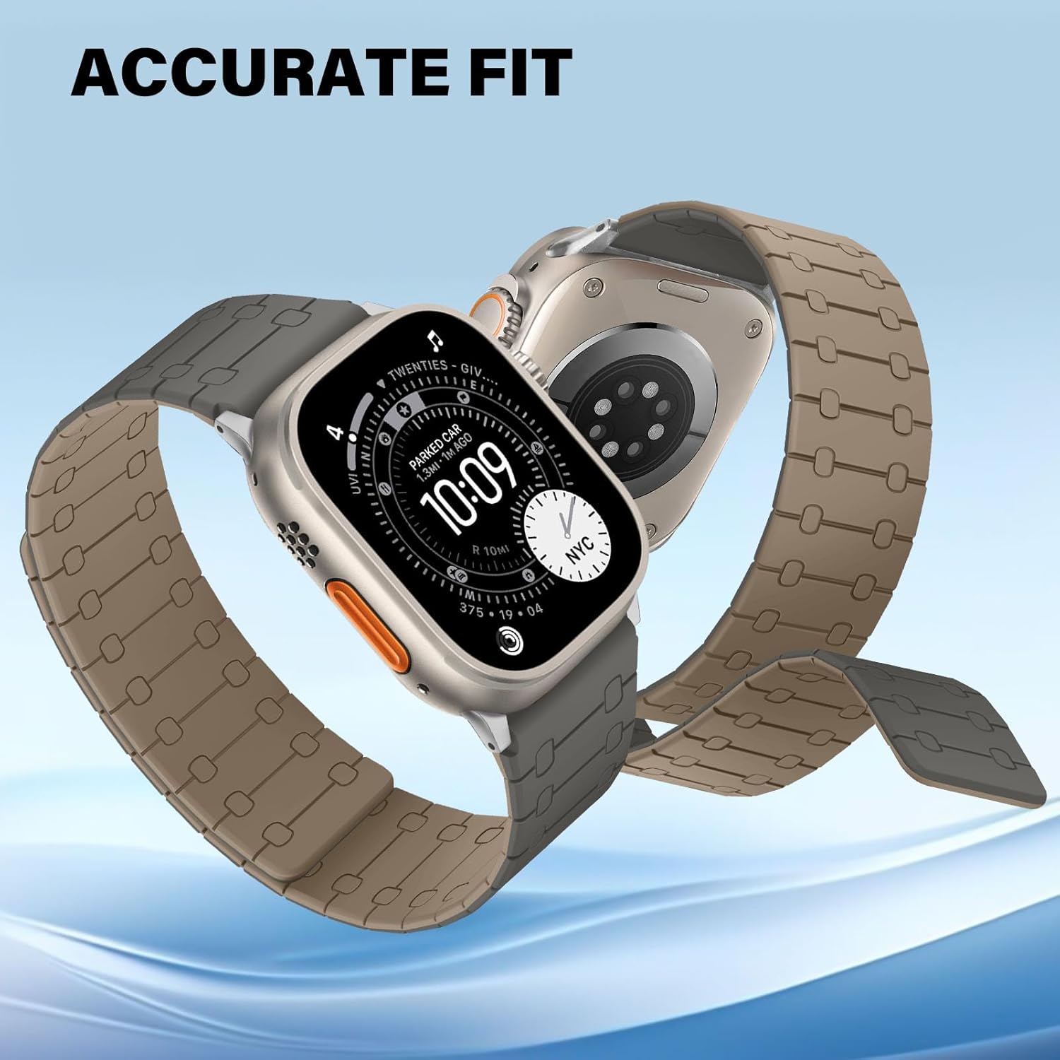 Double Sided Wearable Magnetic Band Compatible with Apple Watch Band 49mm 46mm 45mm 44mm 42mm for Men Women, Soft Silicone Strap for iWatch Ultra SE Series 11 10 9 8 7 6 5 4 3, Gray-Coffe - Image 4