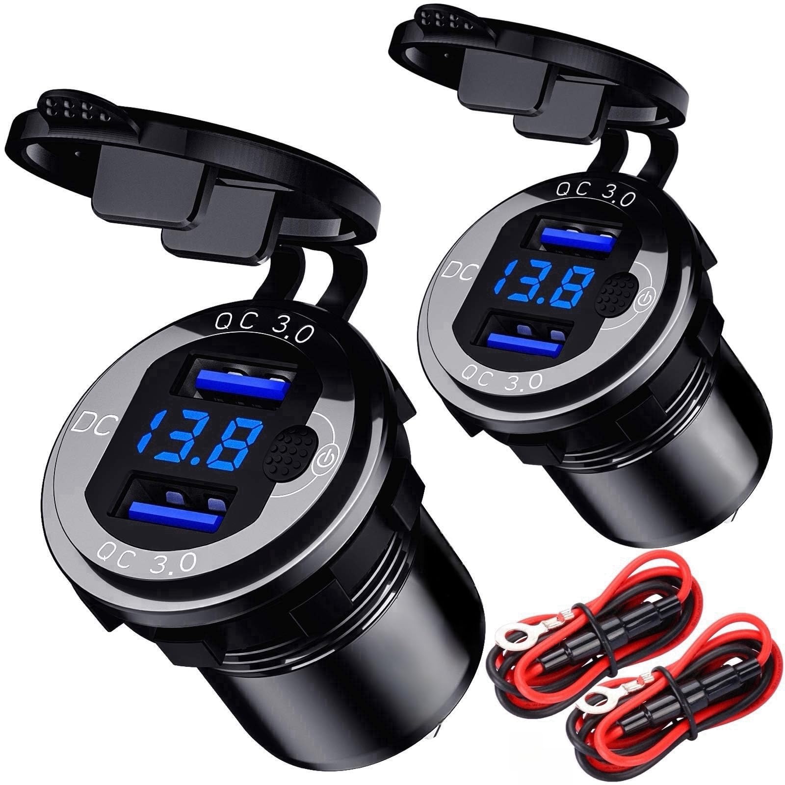 Presa USB 12V Camper, Sanicata Intelligent Power Saving 12V Presa USB Auto 36W Dual 18W Quick Charge 3.0 da incasso per Auto Marina Camper SUV Bus ATV Nave Camion