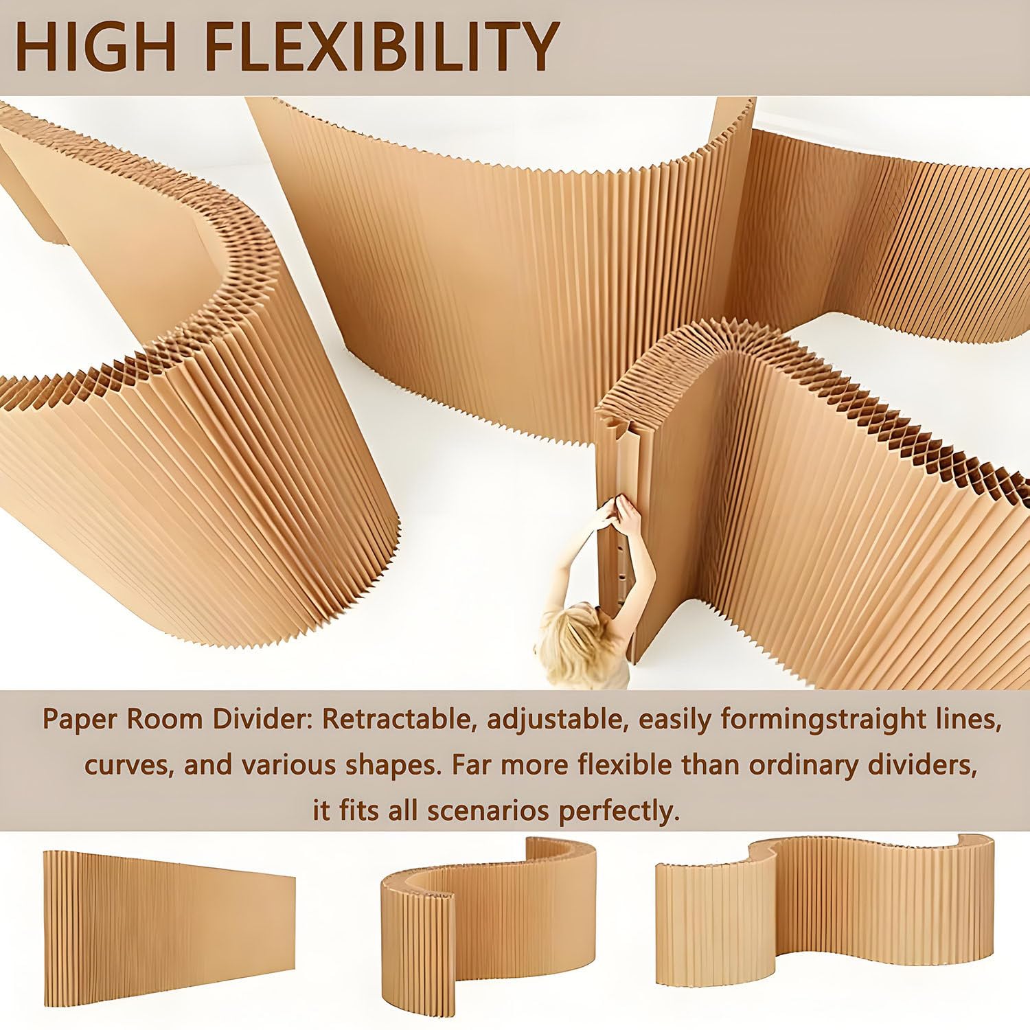 Separador de ambientes de papel, mampara plegable portátil para mayor privacidad - Panel divisorio retráctil para oficina en casa, tiendas y estudios, separador de paredes interiores Brown-7x2.4m