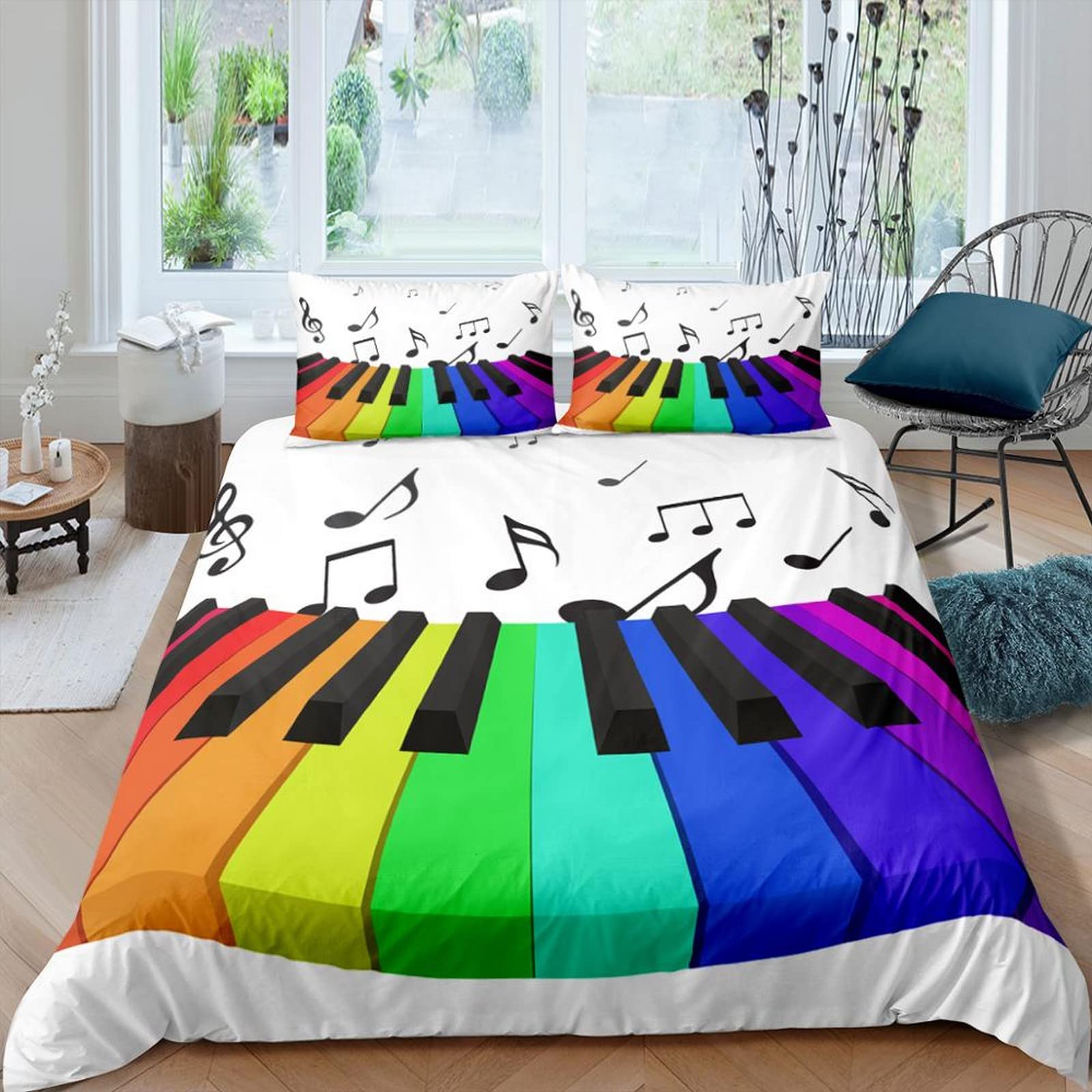 Juego De Ropa De Cama 3D Piano De Música De Color 260X240 Cm Ropa De Cama Infantil Y Niña, Funda Nórdica Suave Cepillada con Cremallera + 2 Funda De Almohada De - Cómodo Suave Fácil De Limpiar