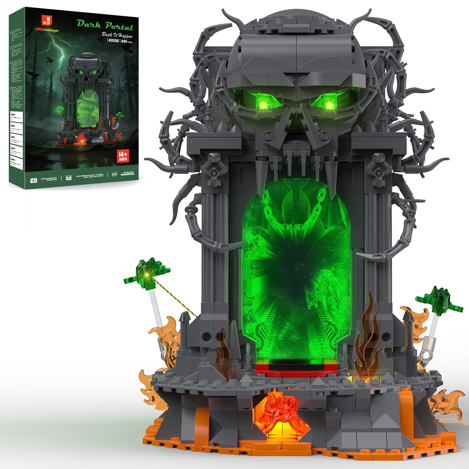 JMBricklayer Dark Portal Building Set for Adults, Gothic Skull Infinity Mirror Gate Model Kit with Abyss Light Effect, 40006 Fantasy Demon Door Display Halloween Decor Toy Gift for Teens 14+
