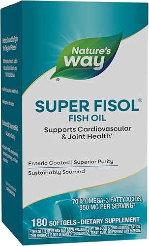 Nature's Way Super Fisol Aceite de pescado premium, de origen sostenible, probado para PCB, metales pesados e impurezas, 70% EPA/DHA, 180 cápsulas