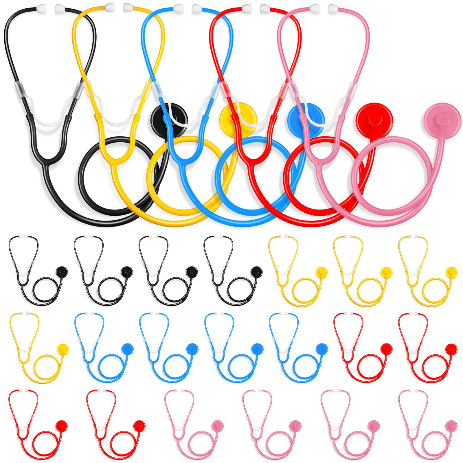 RoundFunny 20 Pcs Kids Stethoscope Toy Real Working Plastic Stethoscope for Kids Role Play Girls Boys Doctor Nurse Accessories Costume School Career Day Cosplay(Multicolors)