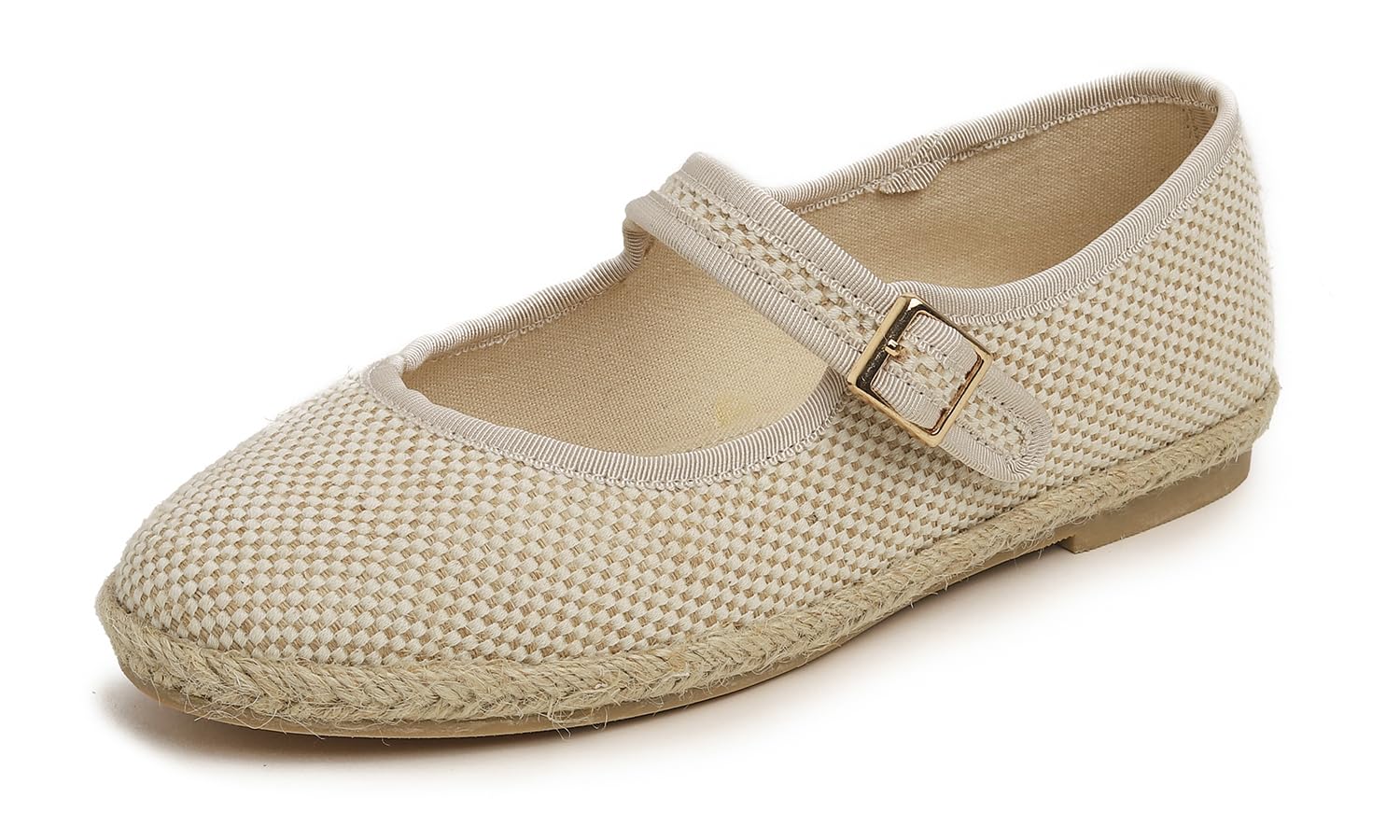 FEVERSOLE Mary Jane Espadrilles confortables à enfiler avec bout fermé et bordure en jute pour femme