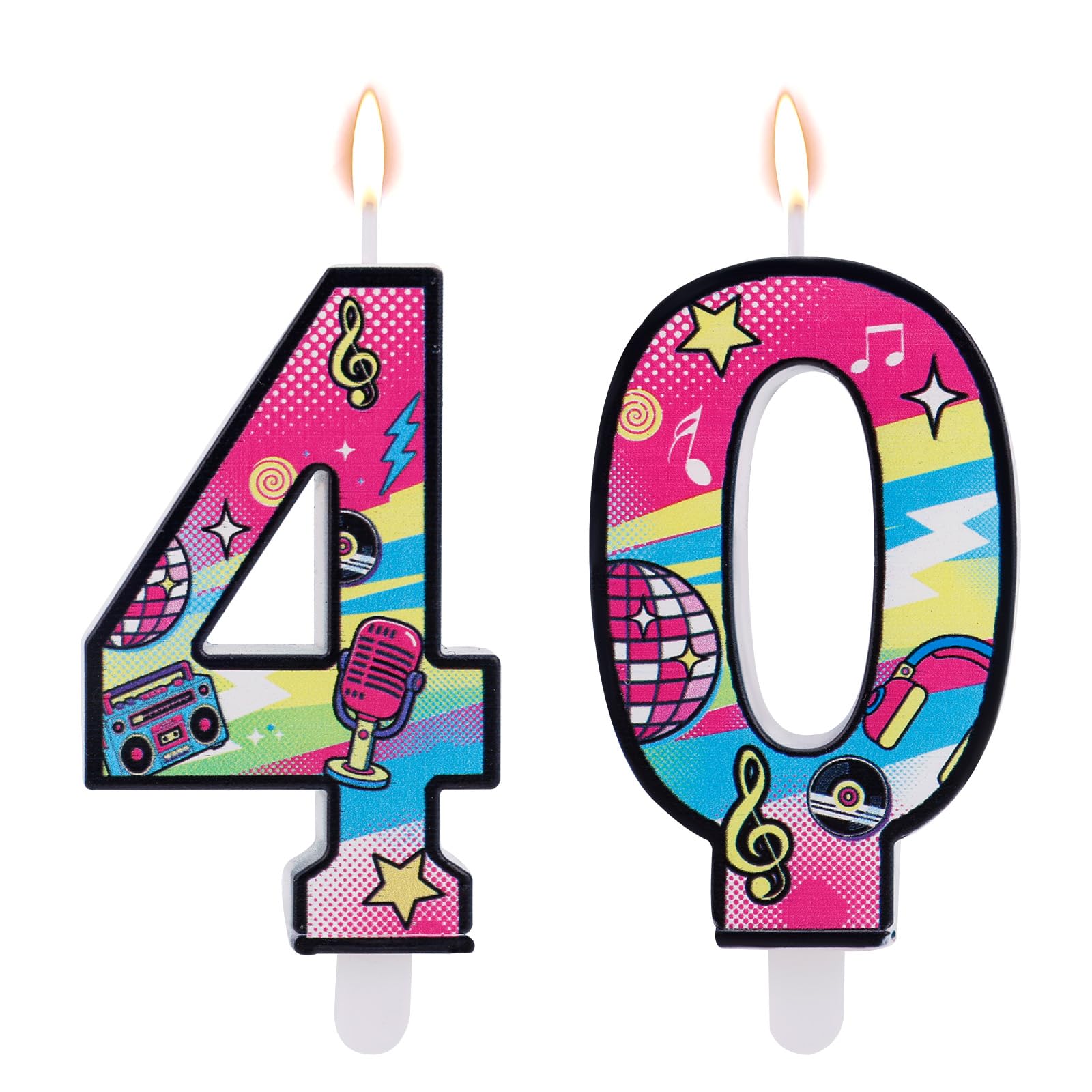 Goktvai 2pcs Birthday Candles, Colorful Retro-Themed Number Candle Cool Vintage Theme Party Decoration Supplies Suitable for Birthday & Anniversary Cake Decoration (style 40)