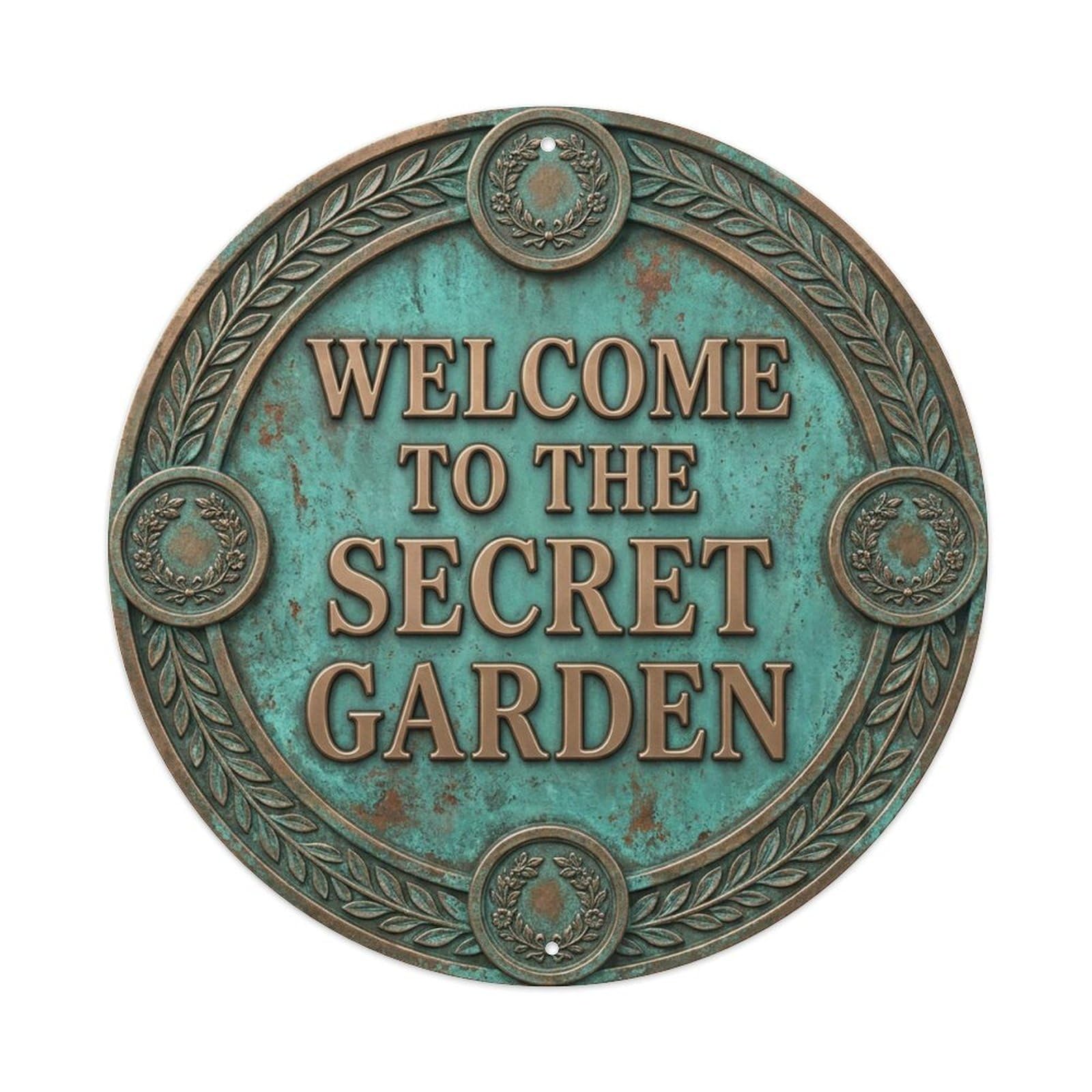 Vintage Welcome Secret Garden Wreath Cottage Metal Tin Sign