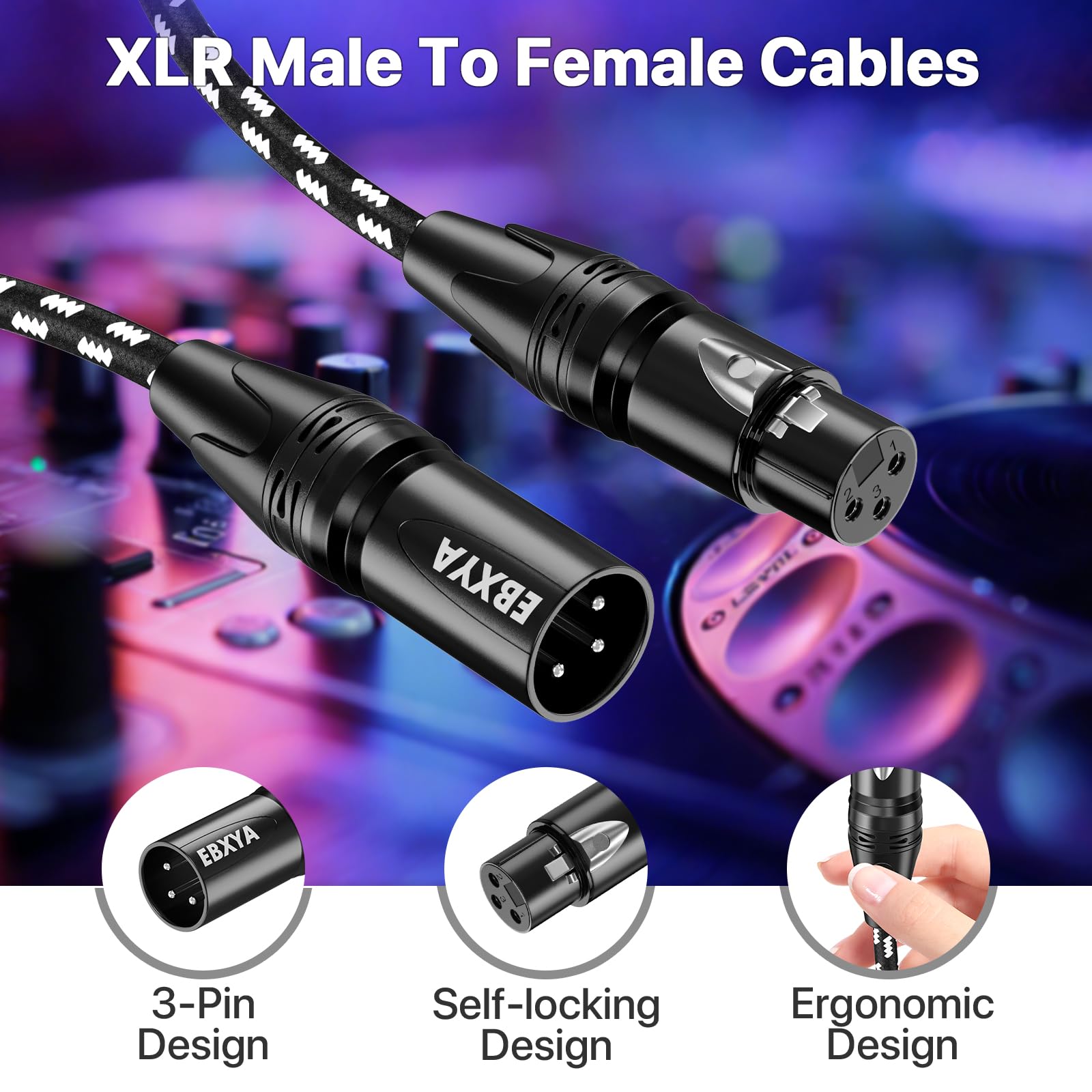EBXYA Cavo XLR da 1,8 m, confezione da 4 cavi intrecciati per microfono XLR maschio a femmina, 3 pin, bilanciati, per microfono, mixer, altoparlanti, studio di registrazione