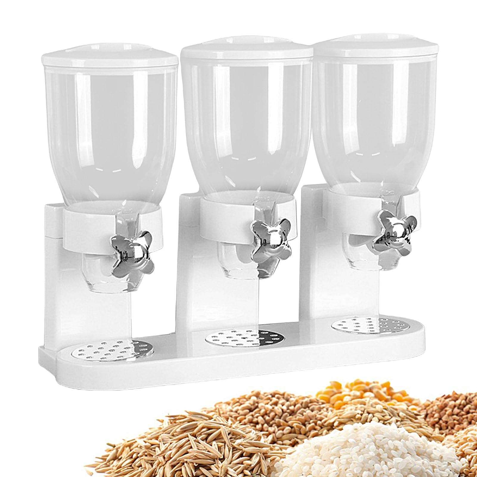 Dispenser per cereali doppio – Dispenser per snack – Cereal Dispenser, dispenser per caramelle e cibo secco, dispenser per caramelle da 2 litri (bianco, 3 scomparti)