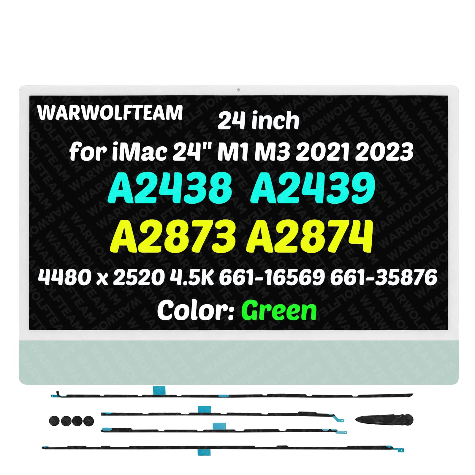 24in LM235UH1(SD)(C2) Compatible with iMac A2438 A2439 A2873 A2874 M1 M3 2021 2023 EMC 3663 EMC 3664 EMC 8206 EMC 8207 4.5K LCD Screen Display Assembly(661-16569 661-35876 Green)