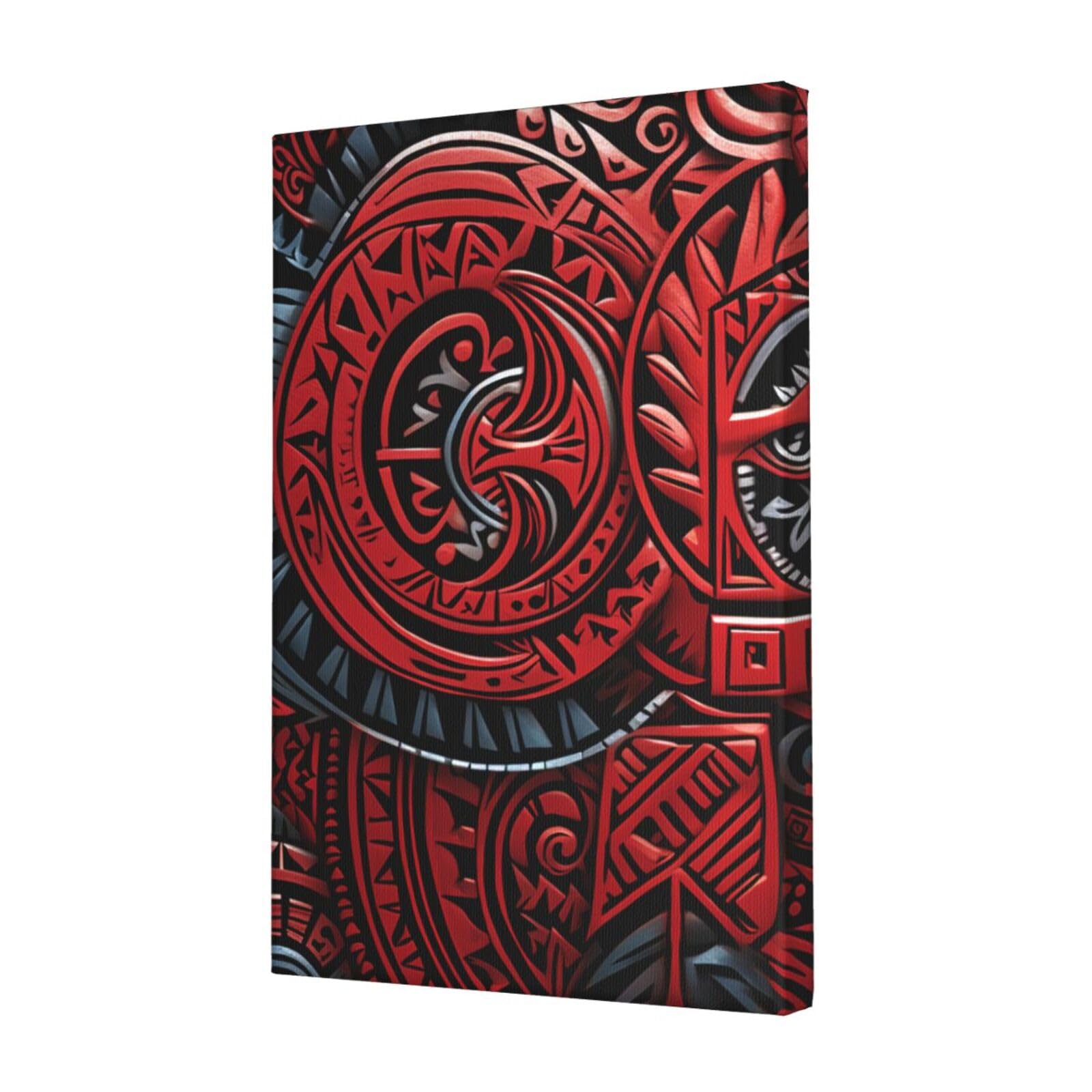 KLOPH Red tribal pattern Canvas Wall Art for Living Room 12"x18" Modern Artwork Painting for Bathroom Hanging Canvas Prints Aesthetic Wallart for Bedroom Kitchen Office Wall Decor