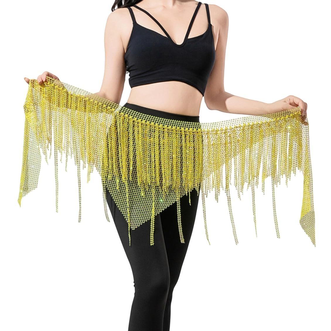 Generico Cintura Danza del Ventre Accessorio for Danza del Ventre da Donna Frange Sciarpa Triangolare for Fianchi Gonna Corta da Ballo Nappe Cintura da Allenamento
