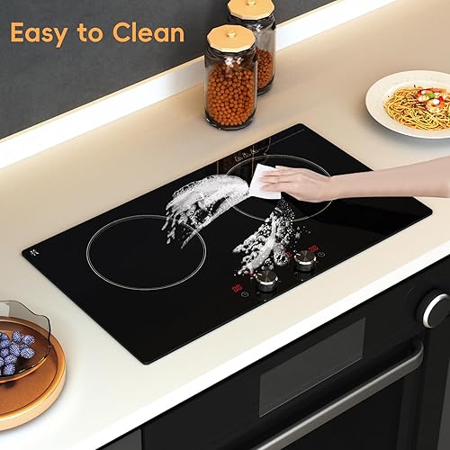 Miniatura 6 de Placa eléctrica de 2 quemadores de 24 pulgadas, estufa eléctrica de 4000 W con diseño integrado, control de perilla de 220-240 V, placa de cerámica