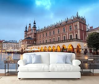 Wall Mural Peel and Stick Krakow Historic Center Cloth Hall Market Square Old Town Large Wallpaper Self Adhesive Contact Paper Removable 3D Wall Sticker for Living Room Bedroom 69"x96"