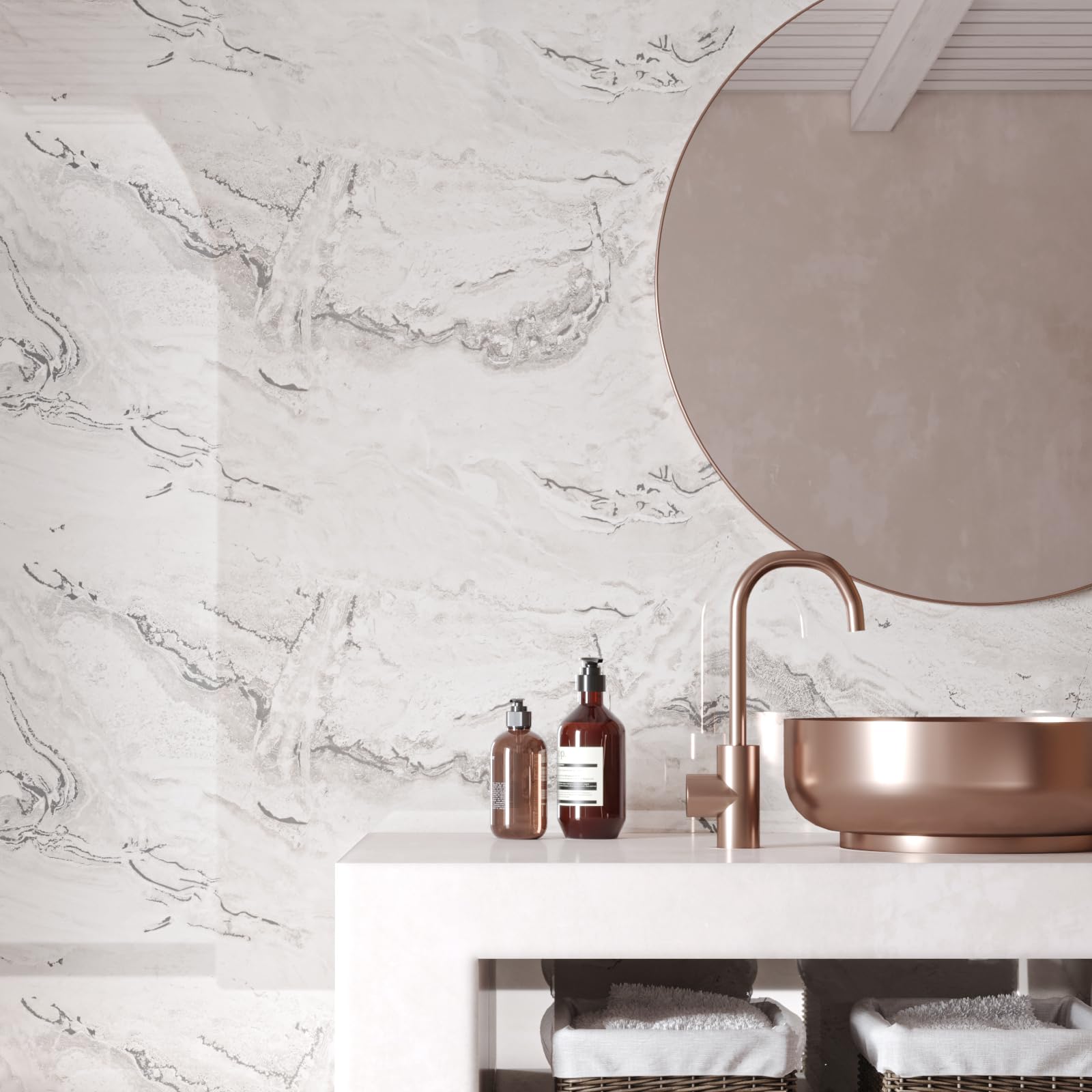 VEELIKE 81 cm x 300 cm behang marmerlook crème onyx marmer behang