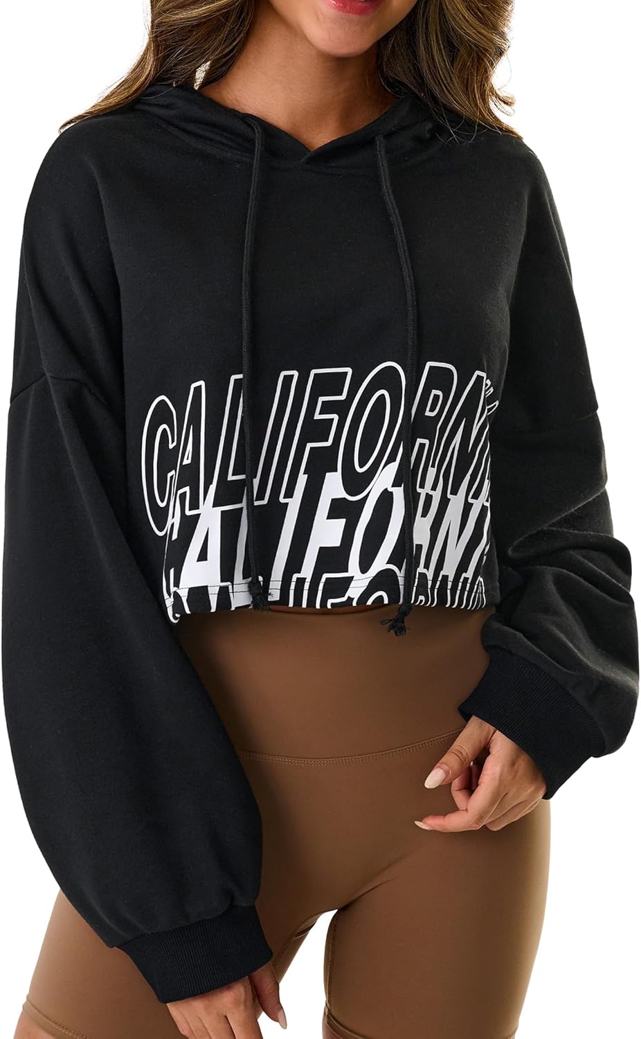 Remidoo Women Hoodie Graphic Cropped Sweatshirt Long Sleeve Sweater Pullover Streetwear Black X-Large