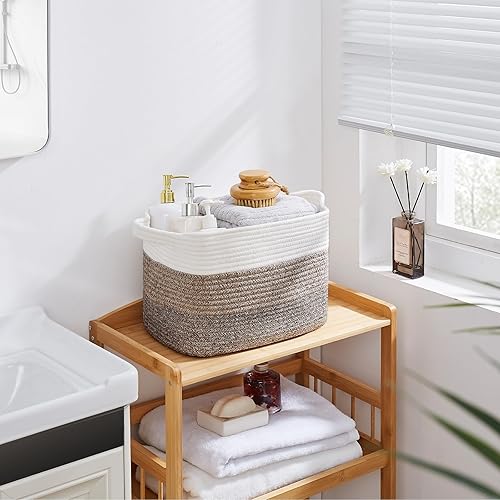 Vista 86 de OIAHOMY Cesta de almacenamiento, cestas tejidas para almacenamiento, cesta de cuerda de algodón para juguetes, cestas de toalla para baño, paquete