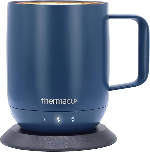 Thermacup Taza de calentamiento, taza de café autocalentable con control de temperatura con 3 ajustes de calor, apagado automático (azul océano, 12