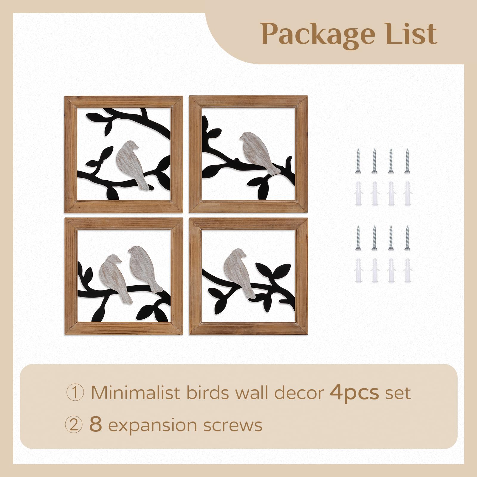 Walasis Bird Wall Decor for Farmhouse - Rustic Wood Birds on Tree Branch Decorative Wall Art Boho Metal Wall Sculpture Bird Ornament Hanging for Living Room Bathroom Kitchen