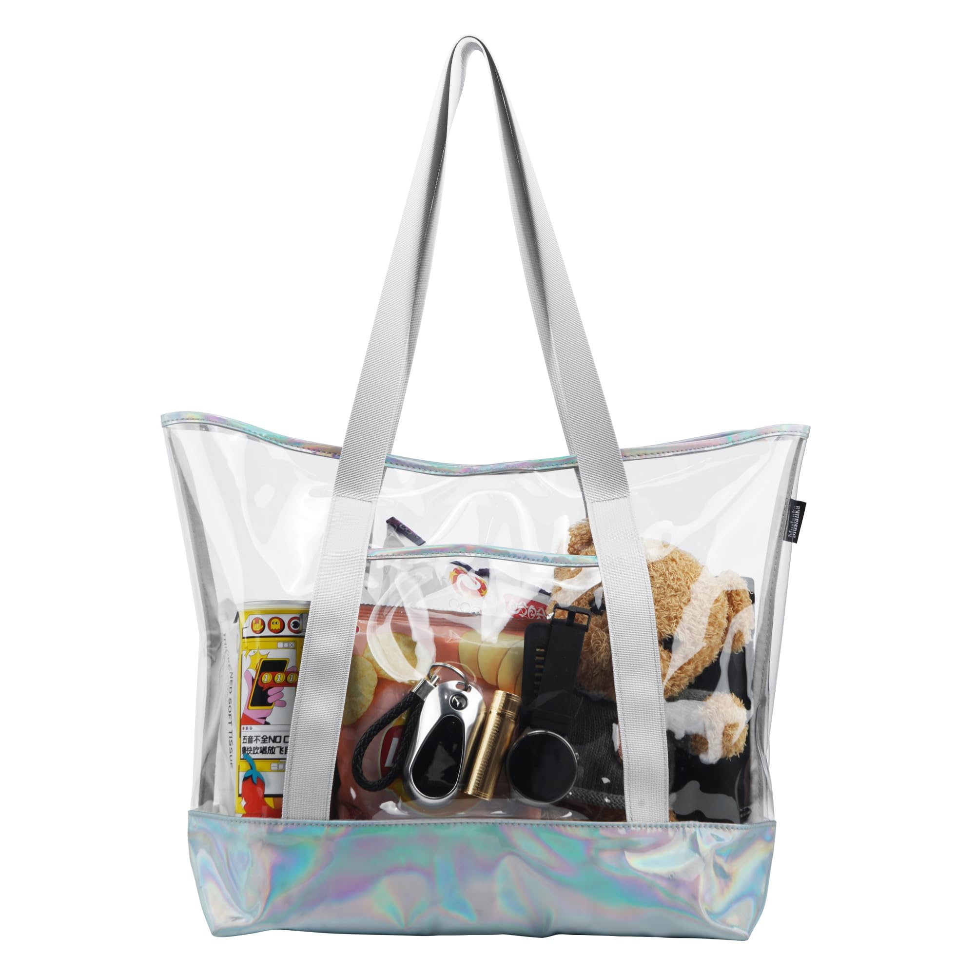 Large Clear Tote Bag, Stadium Approved Tote Bag for Work, Travel, Shopping (With Detachable Zipper Pocket)
