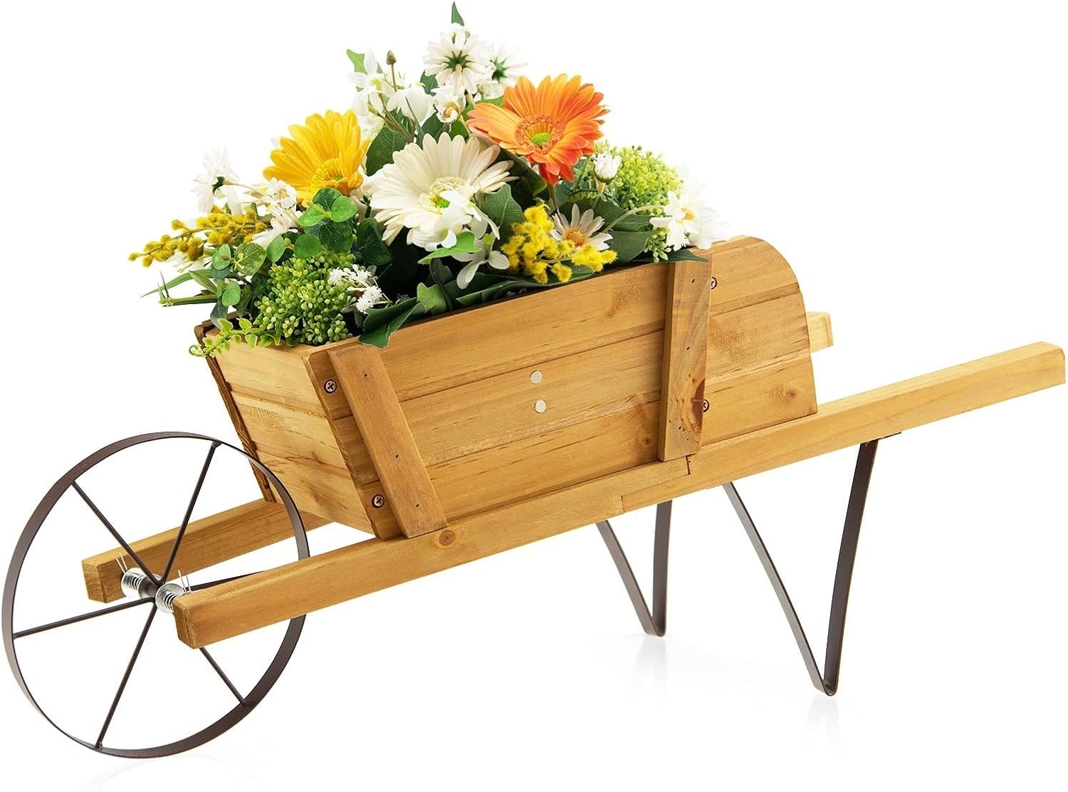 Amazon.com: HAPPYGRILL Wheelbarrow Wagon Plant, Small Solid Pine Wood ...